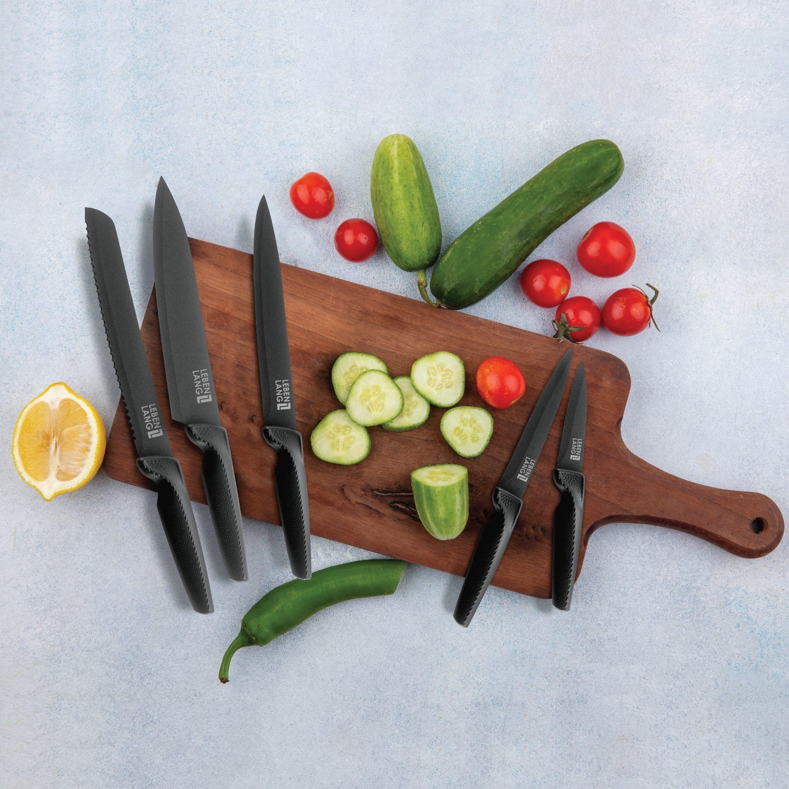 Lebenlang Messer-Set Messerset 5-teilig Edelstahl schwarz Scharfes Küchenmesser Set (5-tlg), Küchenhelfer mit black knives Scharfe Messer für Küche Küchenzubehör