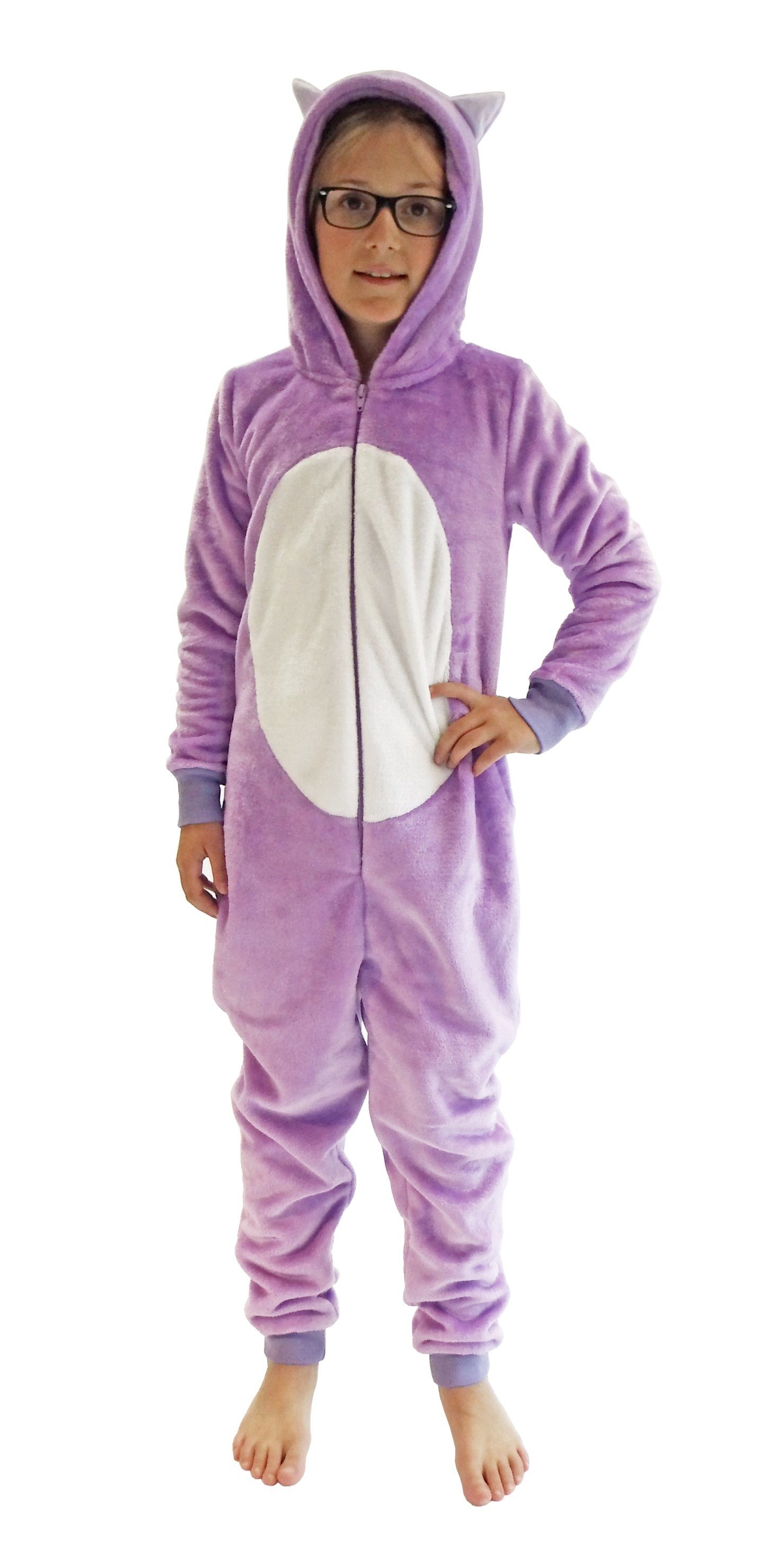 Normann Pyjama Mädchen Jumpsuit Overall Onesie Schlafanzug in niedlichen Tier Motiv
