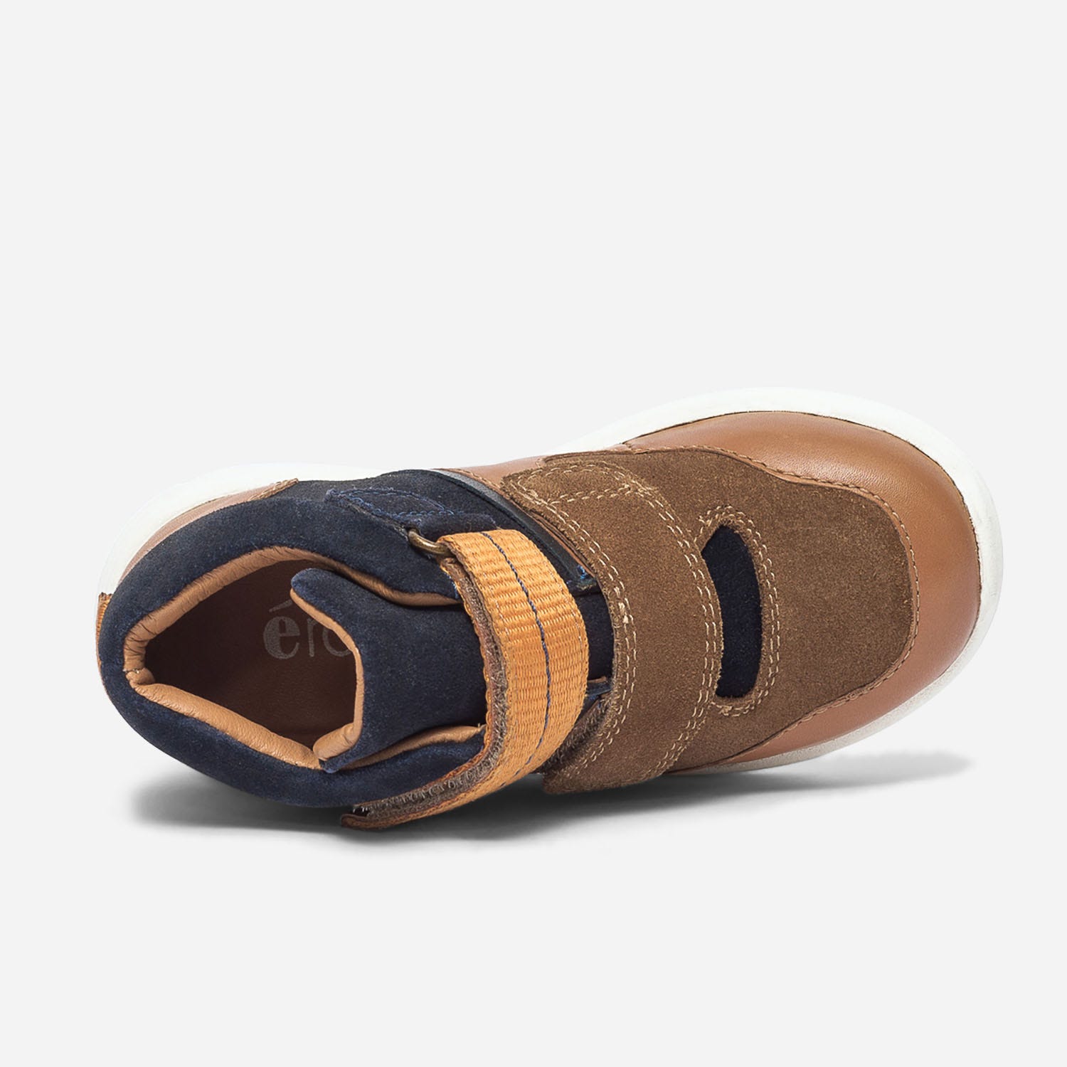 Basket camel, marine et marron bi matière
