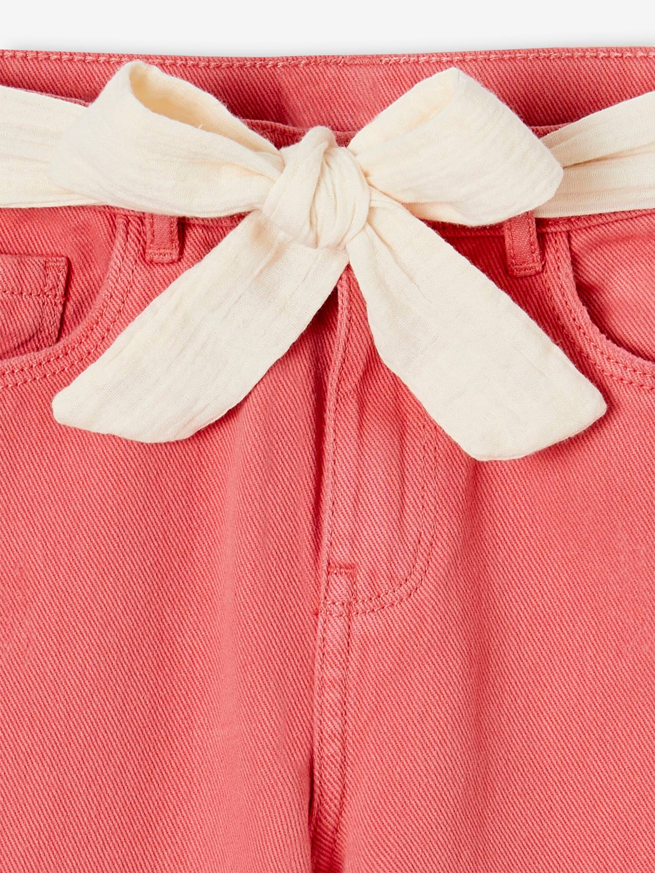 Vertbaudet Mädchen Hose mit Stoffgürtel, Mom-Fit Oeko-Tex - pfirsich