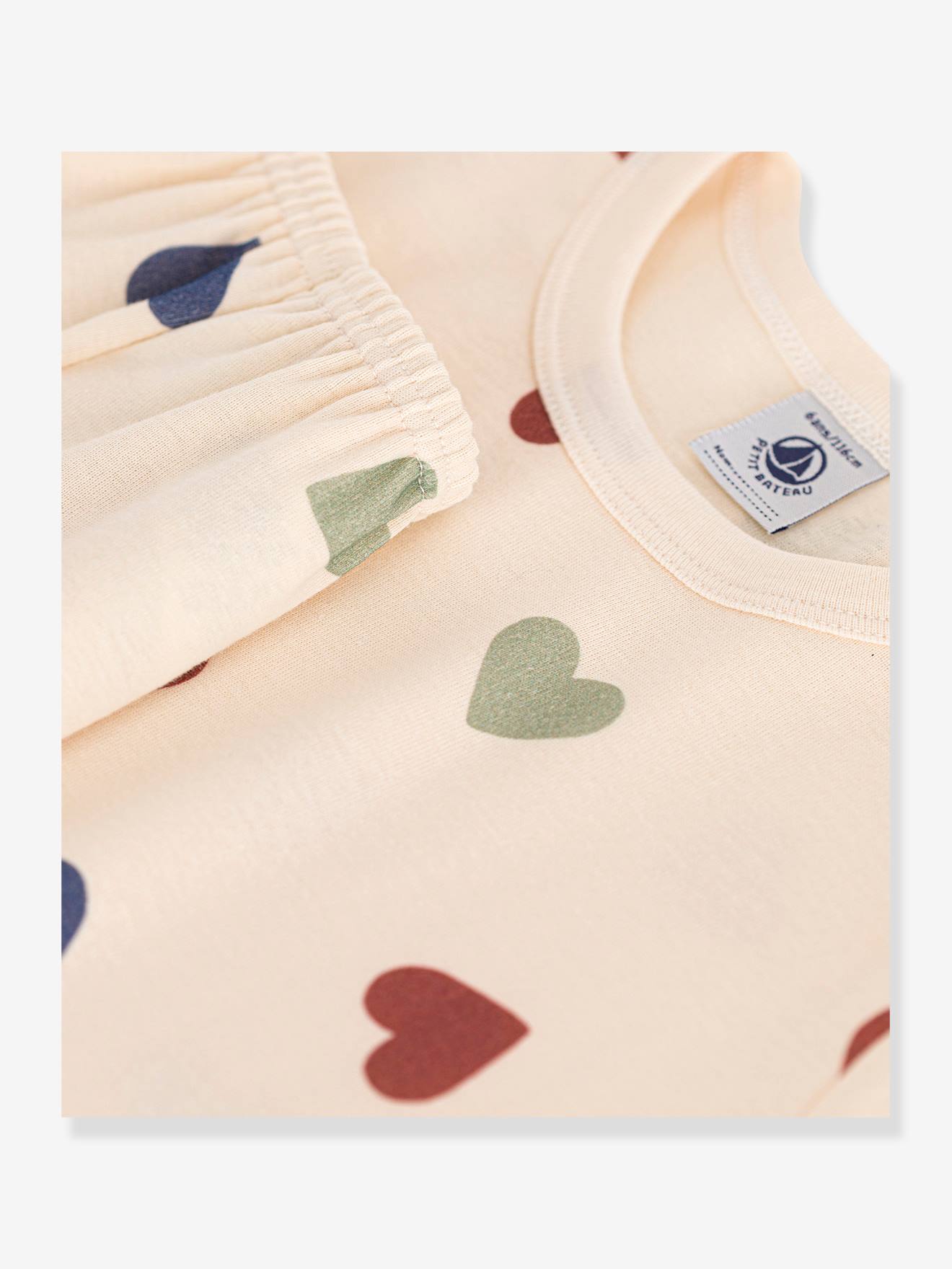 Petit Bateau Kurzer Mädchen Schlafanzug PETIT BATEAU, Herzen - beige bedruckt