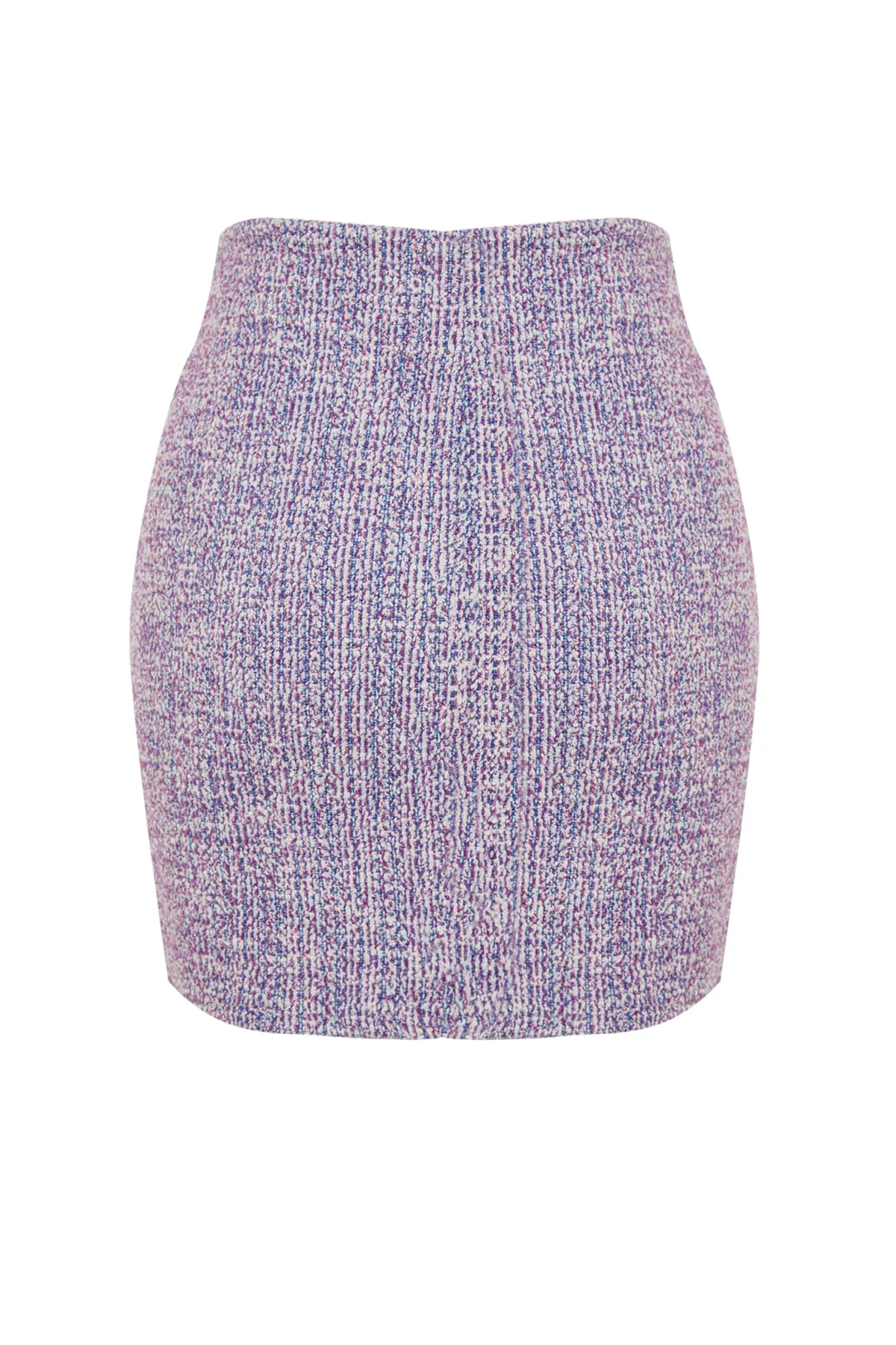 Trendyol Collection  Lilafarbener Tweed-Mini-Strickrock mit normaler Taille und Reißverschluss und Schlitz TWOAW24ET00146