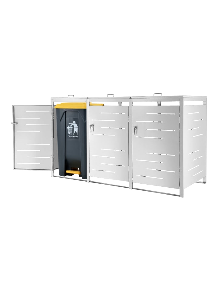 en.casa Mülltonnen Box Fahrenwalde für 3 Tonnen in Silber (B)196cm günstig kaufen onesize