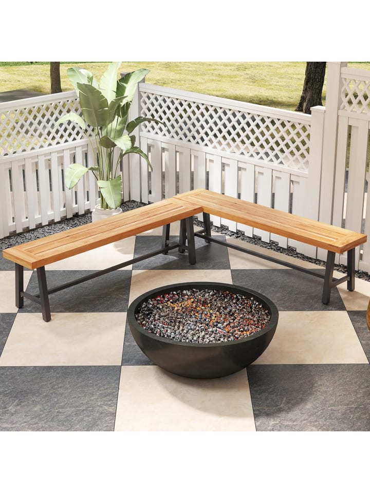 COSTWAY 2er Set Gartenbank 160 x 32 x 45 cm in Hellbraun günstig kaufen onesize
