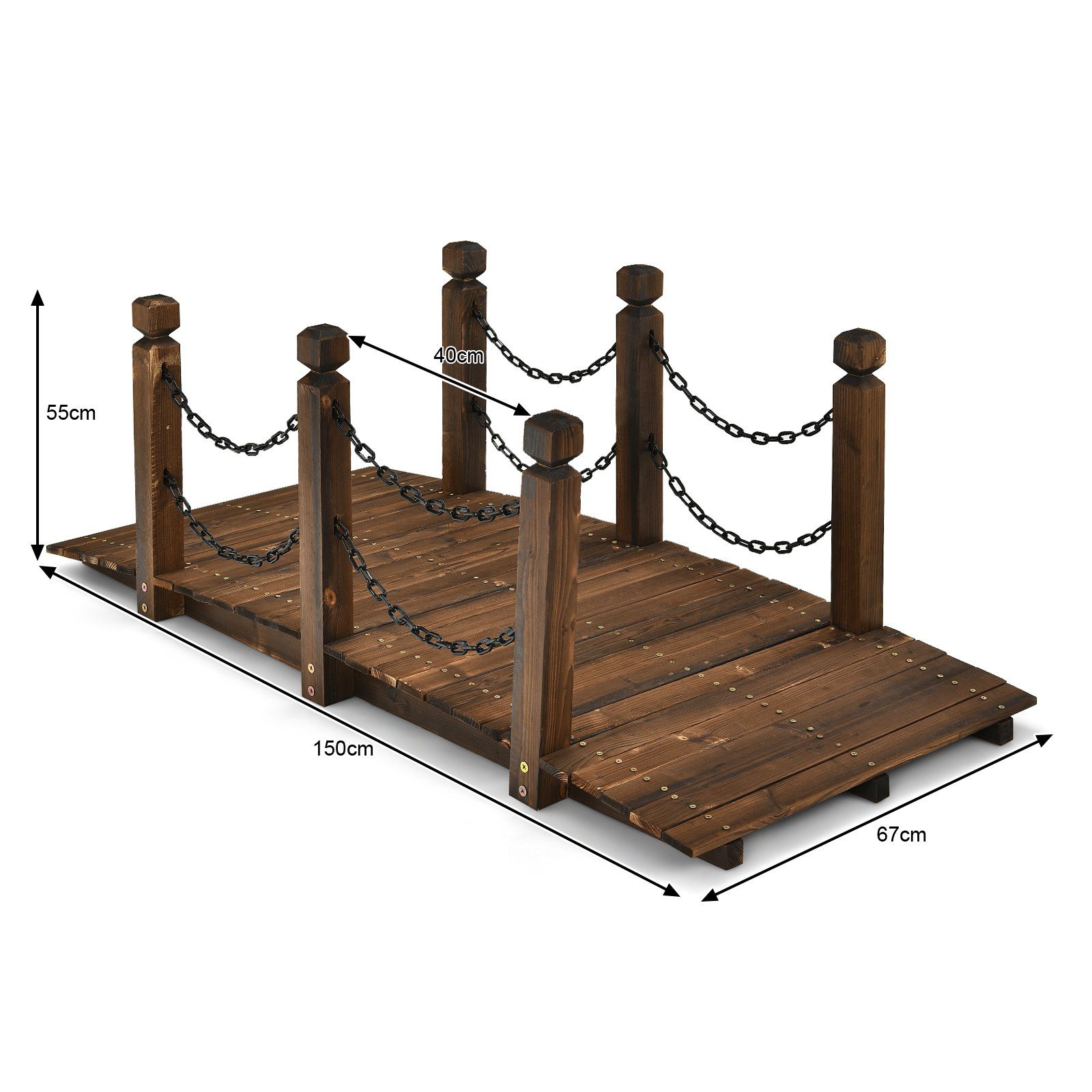 COSTWAY Zierbrücke, Gartenbrücke belastbar bis 120kg, 151 x 67 x 55cm