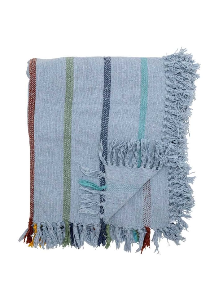 Bloomingville Decke FREY Blau mit bunten Streifen 160x130 cm günstig kaufen onesize
