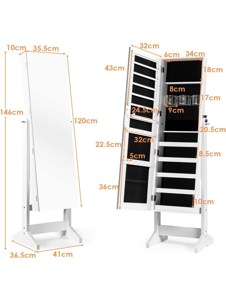 COSTWAY Standspiegel mit Schmuckschrank in Weiß günstig kaufen 41 cm