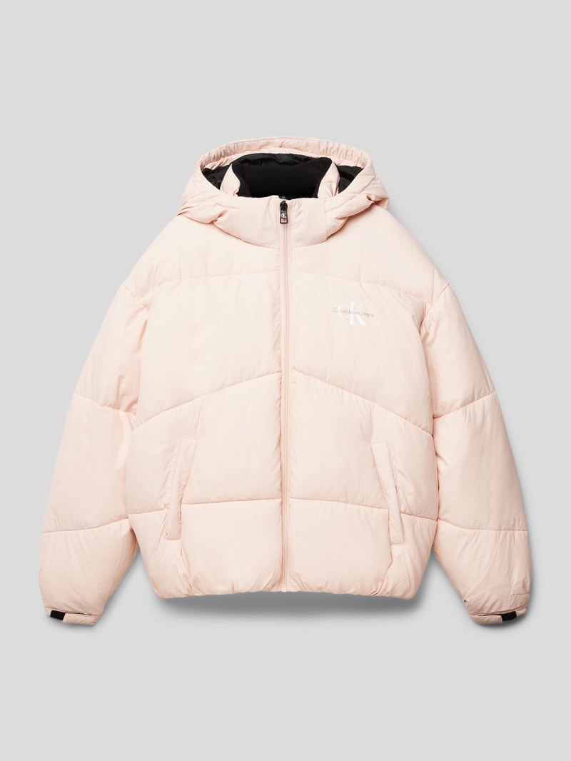 Steppjacke mit Logo-Print und Kapuze in hellrosa