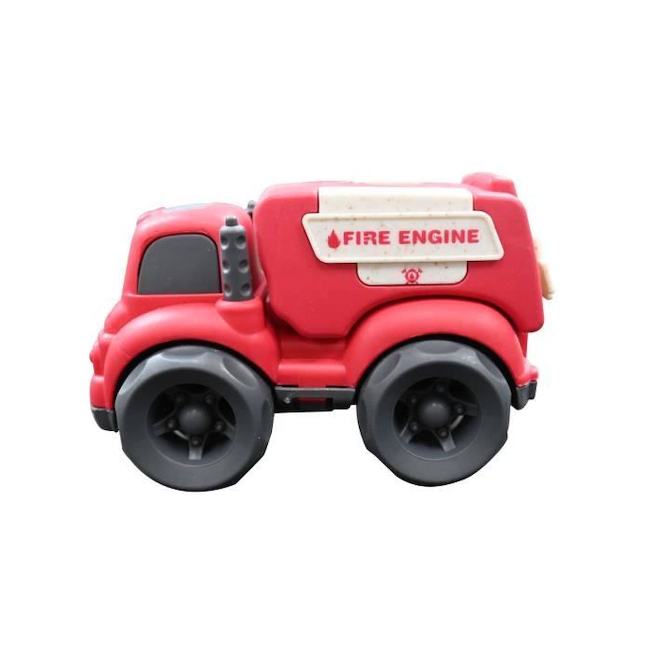 Mini police+camion pompier en fibres de blé, recyclable et biodégradable rouge
