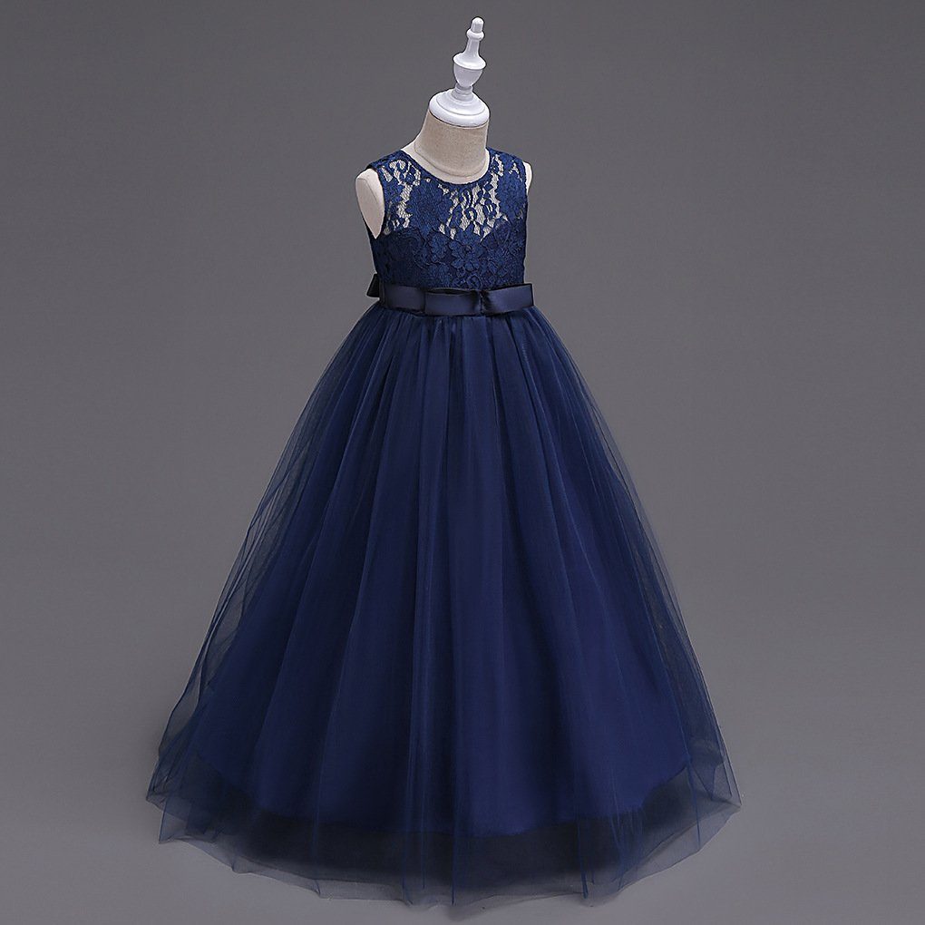 LAPA Abendkleid Mädchen Meshkleid Hochzeit Blumenmädchen Kostüm Bodenlanges Kleid mit Spitze, Maxikleid