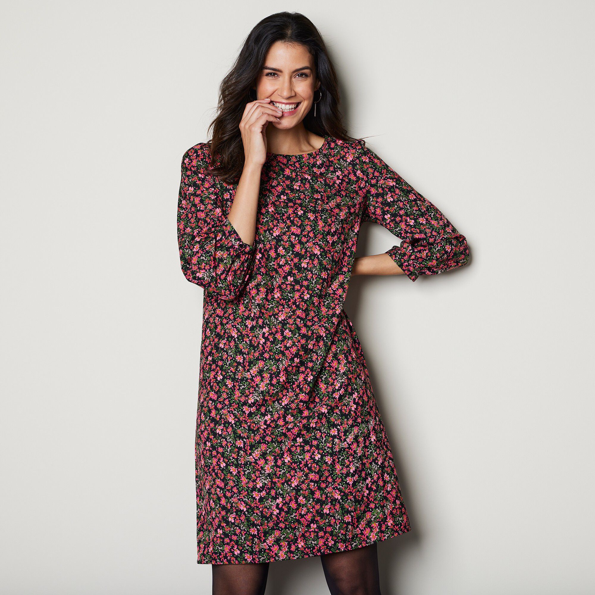Robe droite manches 7/8ème imprimée