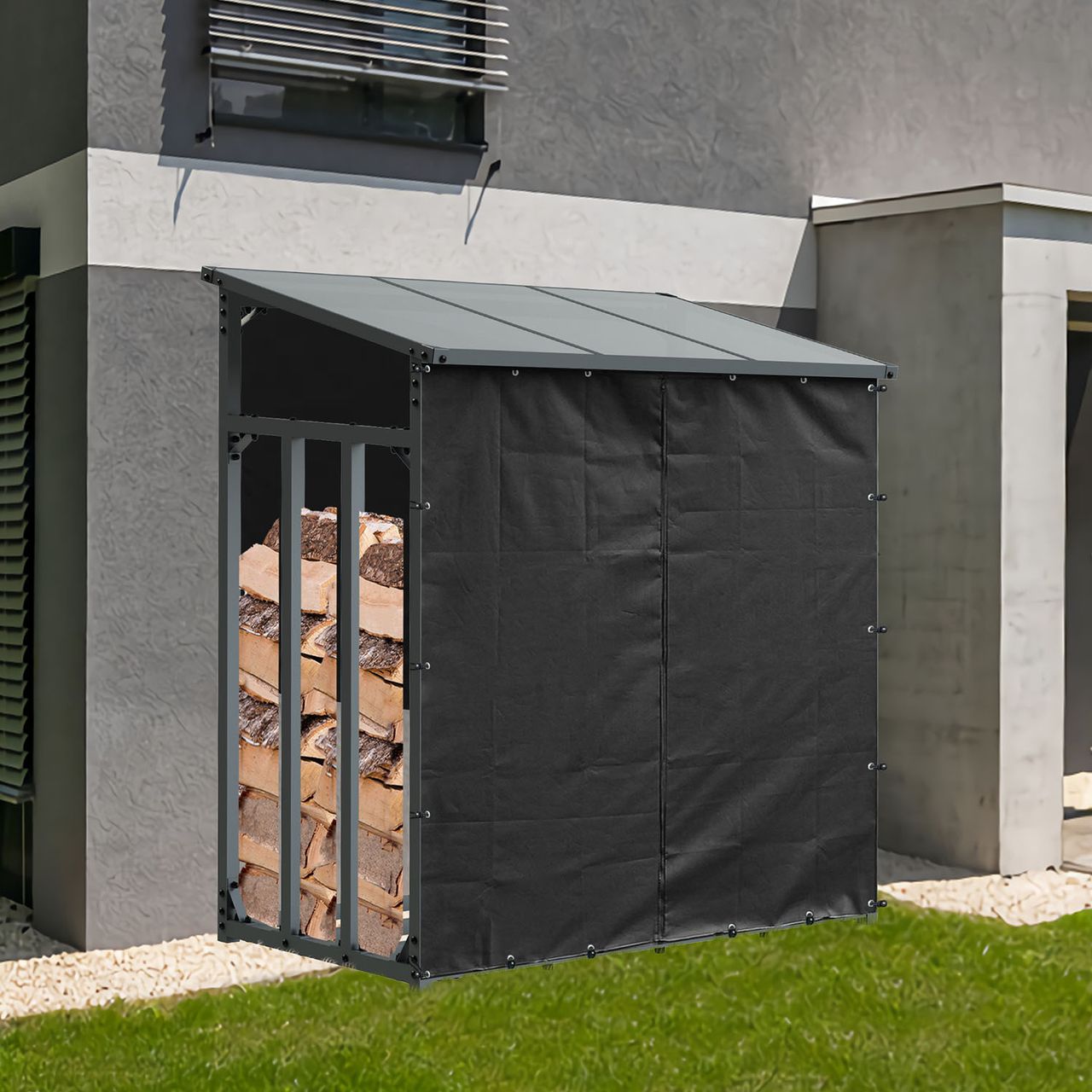 TOP MULTI Brennholzlagerabdeckung Wetterschutz für Kaminholz outdoor Schutzhülle 145x143x70cm