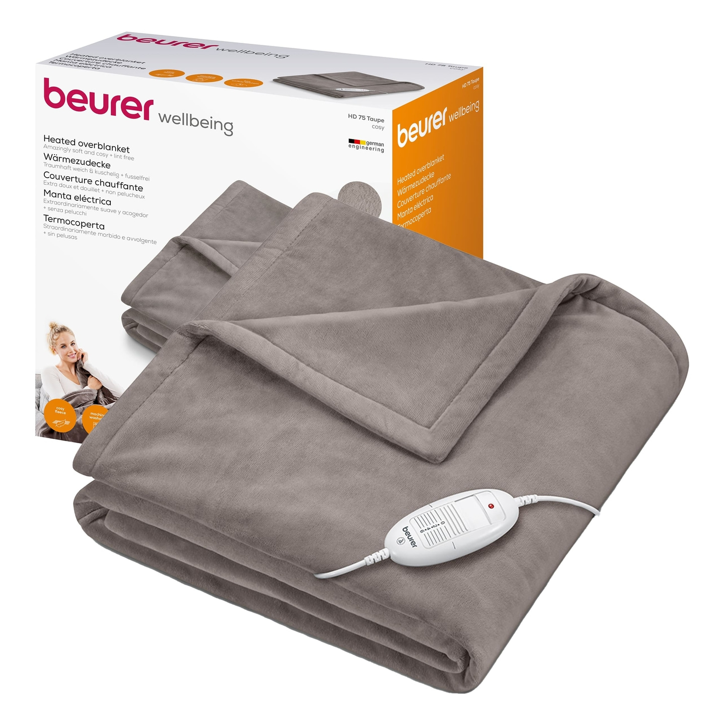 Beurer Wärmezudecke HD 75 Cosy Taupe-Atmungsaktive Heizdecke mit anschmiegsamer Flauschfaser
