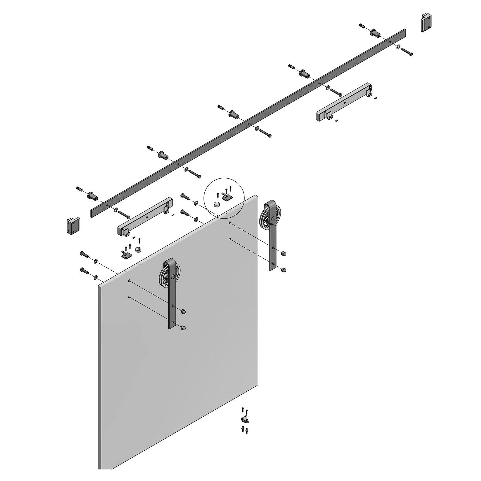 SO-TECH® Schiebetür Schiebetürbeschlag CHAMBER mit Soft-Close schwarz aus Stahl, belastbar bis 100 kg, Komplettset