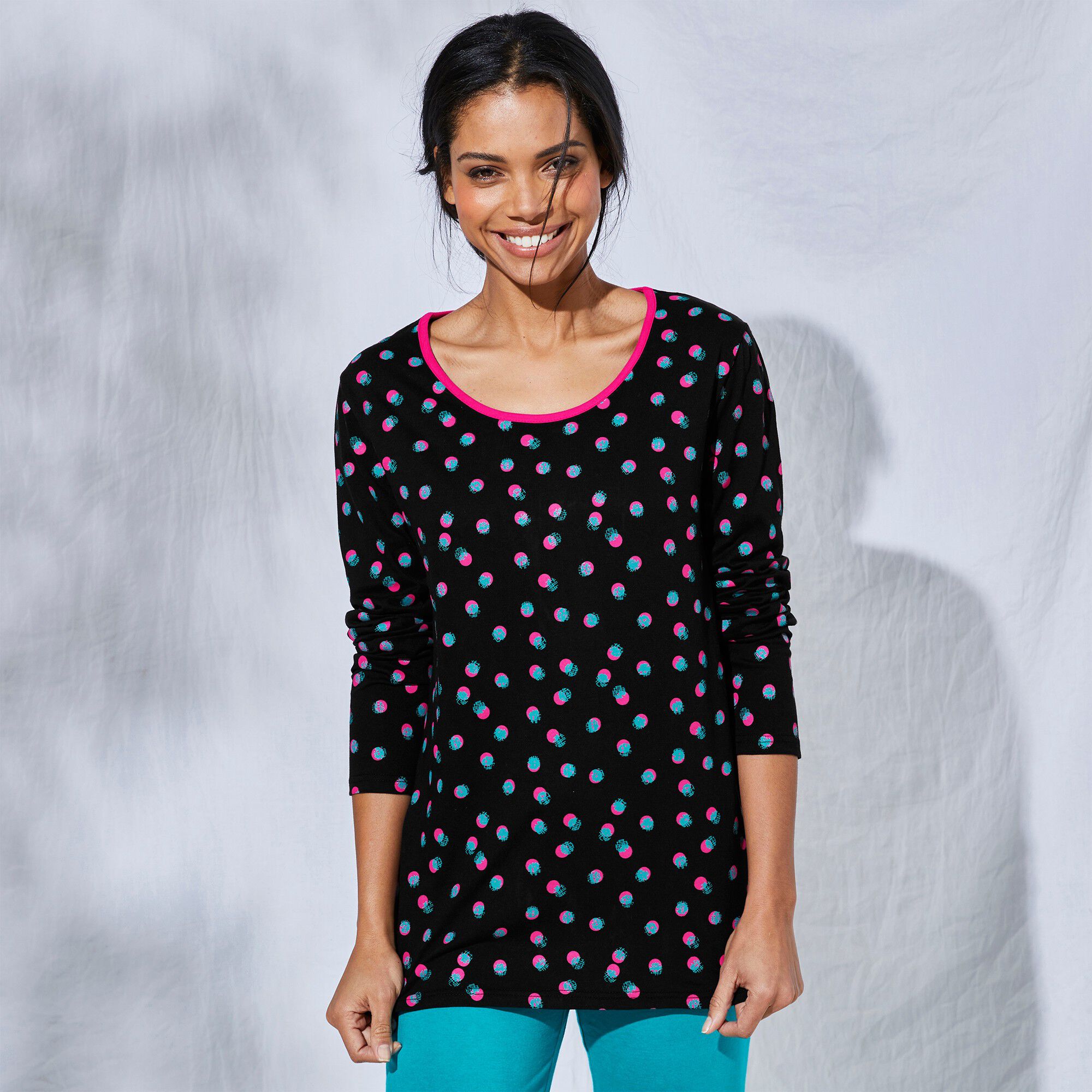 Tee-shirt manches longues coton Enjoy imprimé pois
