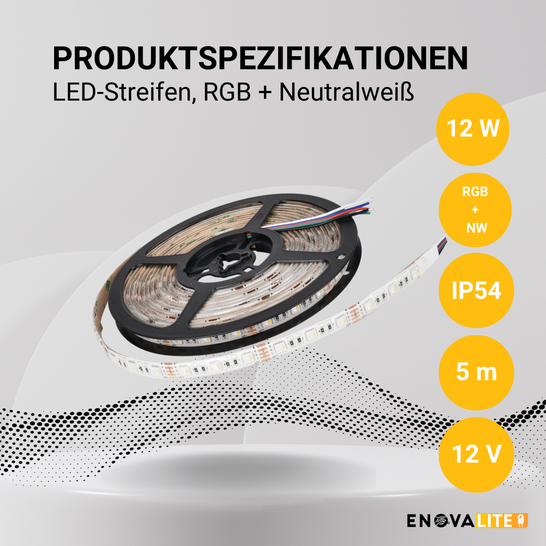 ENOVALITE LED-Streifen, RGB und neutralweißes Licht, IP54, 24 V