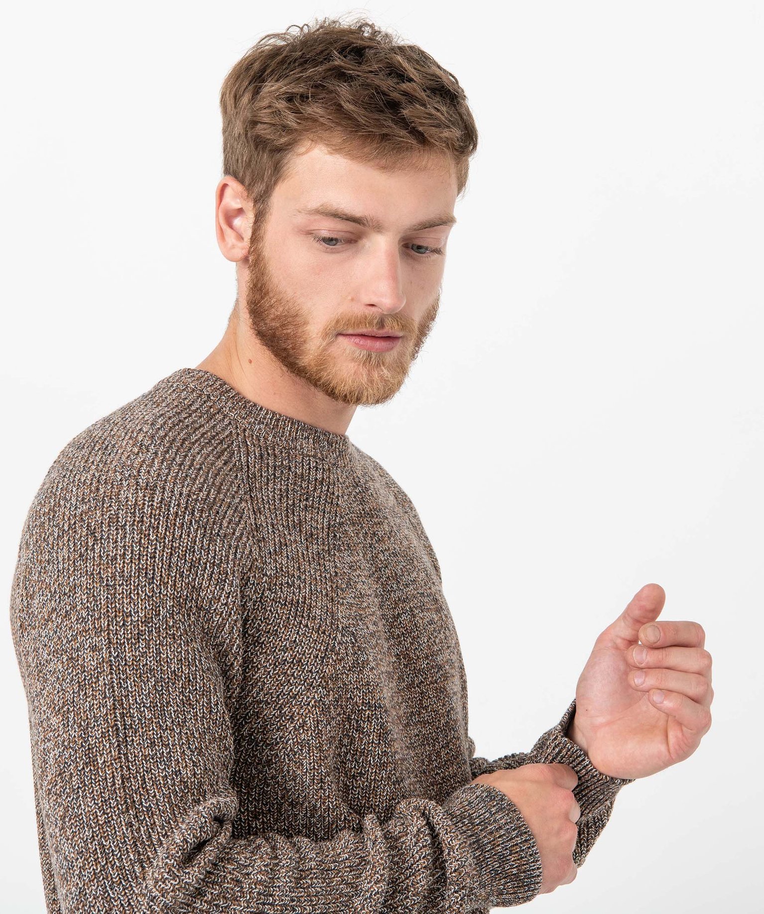 Pull homme à col rond en maille chinée ecru | GEMO