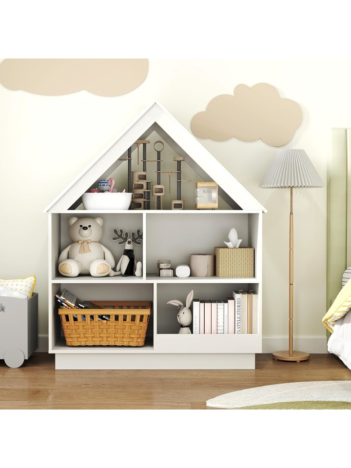 COSTWAY Kinder Bücherregal in Hausform 88 x 34 x 108 cm in Weiß günstig kaufen onesize