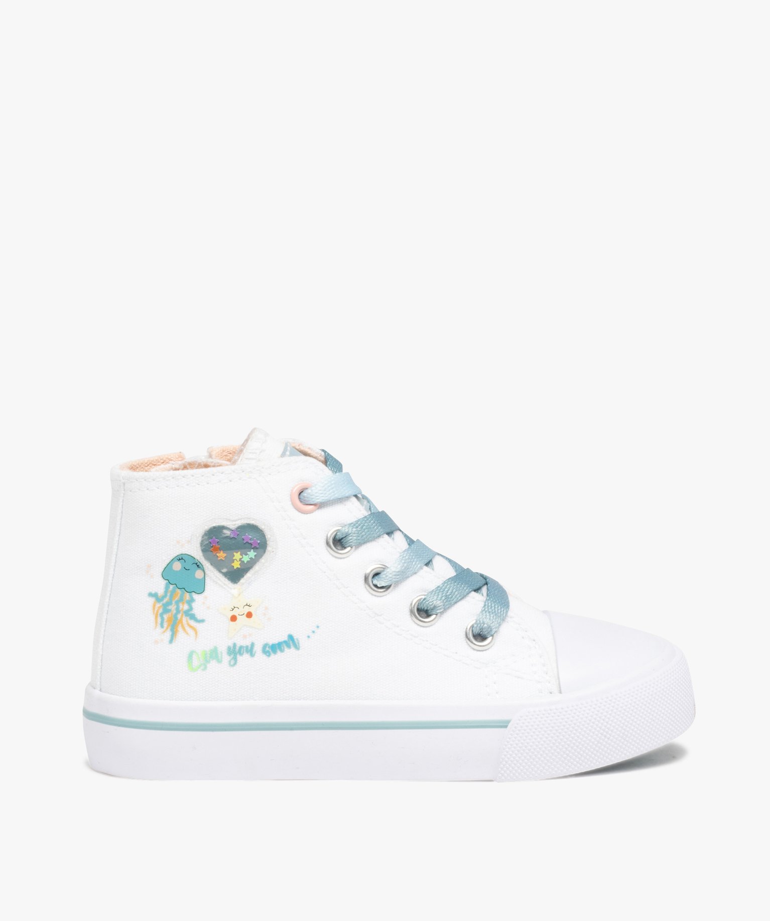 Baskets fille montantes en toile thème océan blanc | GEMO