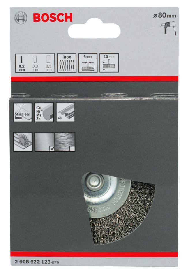 Bosch Blue Accessories 2608622123 Diskveida birste 80 mm viļņota 6 mm kāts Nerūsējošā tērauda
