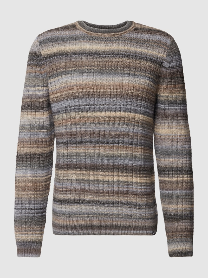 Strickpullover mit Streifenmuster Modell 'RICK' in mittelgrau