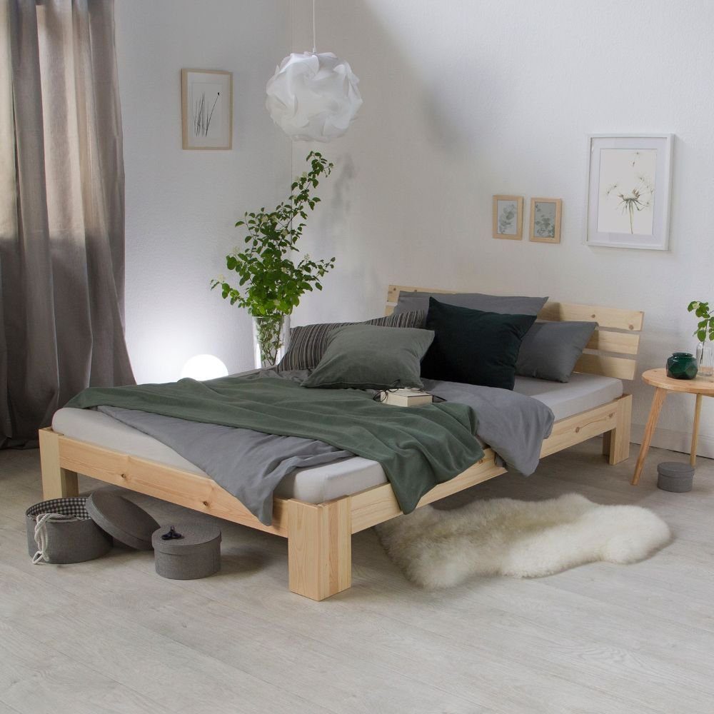 Homestyle4u Holzbett Doppelbett Holzbett Futonbett 140 160 180 cm weiß oder natur Bett