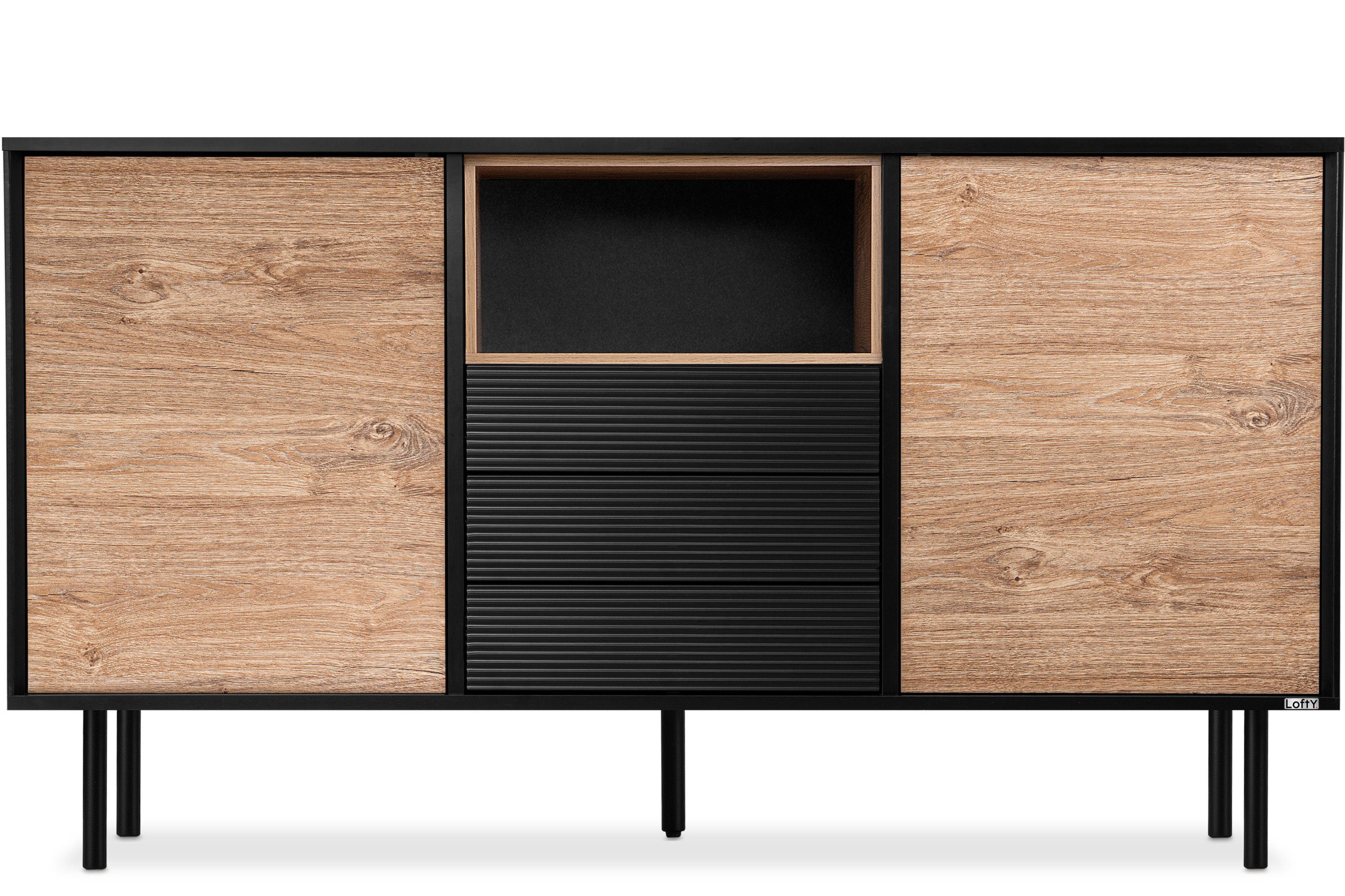 Konsimo Kombikommode LOFTY Sideboard Türkommode mit Schubladen industrial Style, Breite 151 cm, geriffelte Front, Holz, mit Schubladen