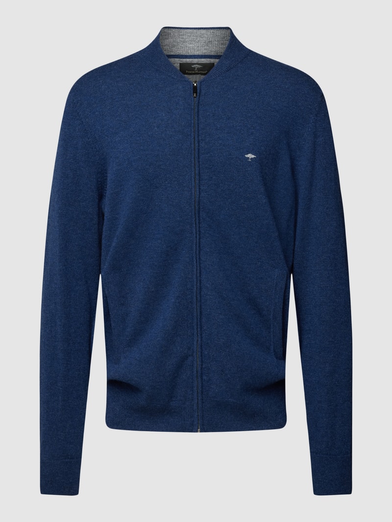 Strickjacke aus Wolle-Kaschmir-Mix mit Reißverschluss in marineblau meliert