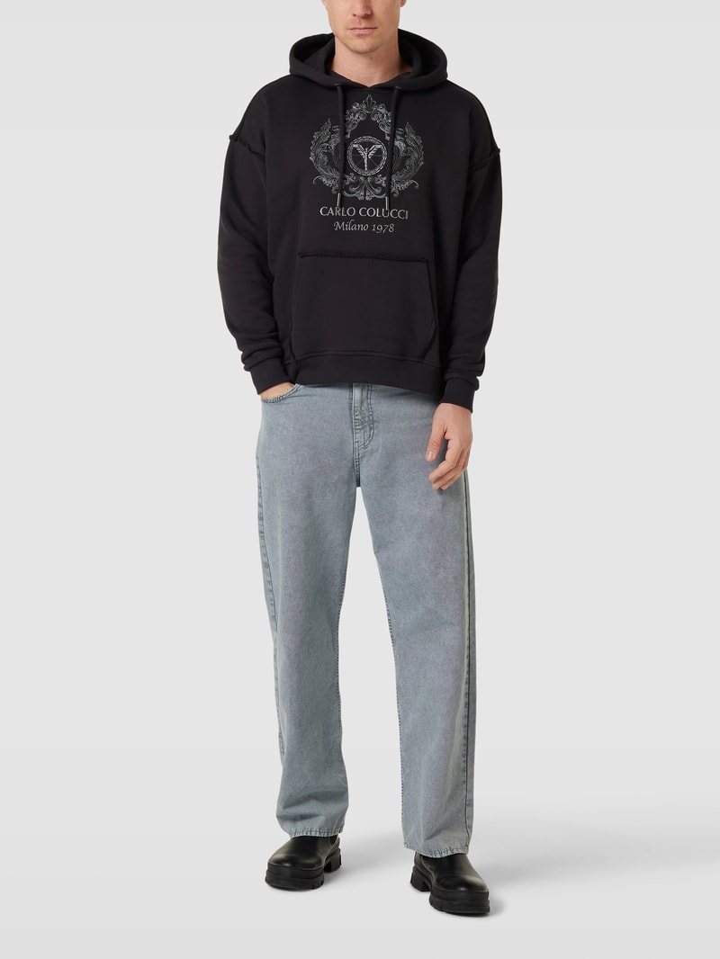 Hoodie mit Label-Stitching in schwarz