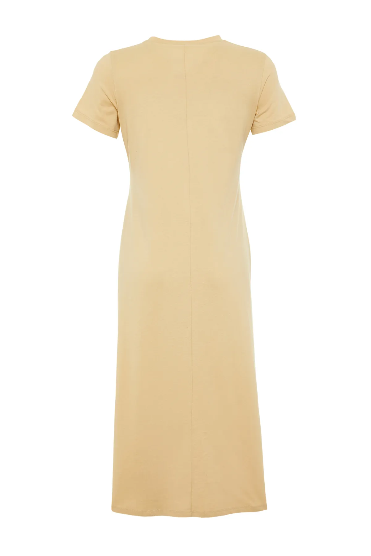 Trendyol Collection  Beiges A-Linien-Midikleid aus Strick mit Rundhalsausschnitt und Taschen TWOSS24EL00169