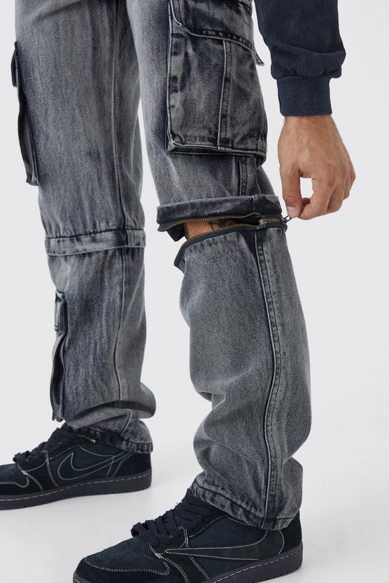 Lockere Cargo-Jeans mit Reißverschluss