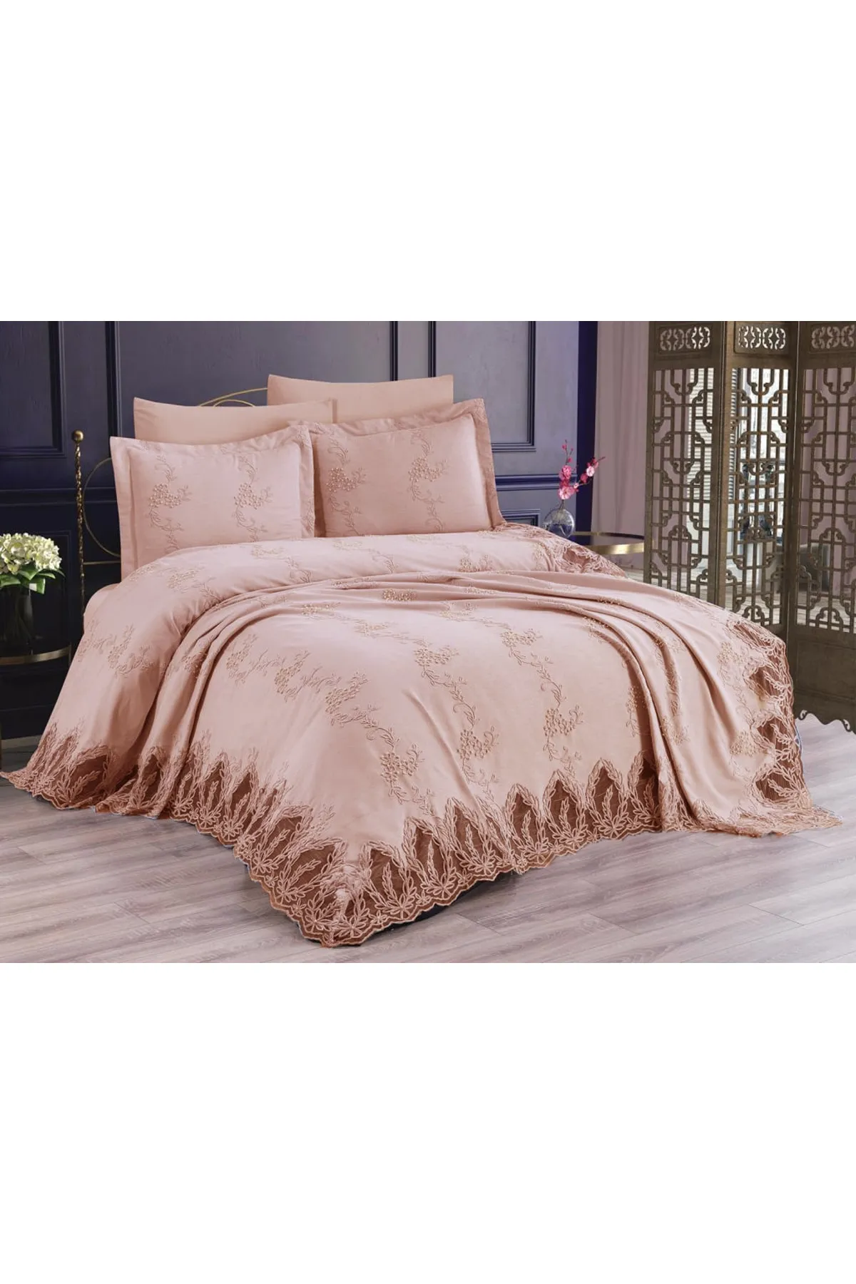 Çeyiz Diyarı  Mitgift Palermo 6-teiliges Chenille-Piqué-Set Cappuccino