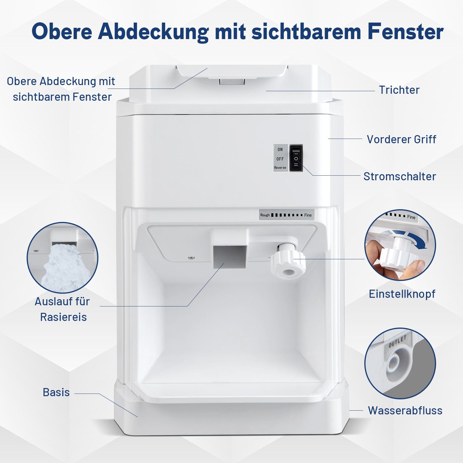 COSTWAY Eiscrusher, 350W, 320 U/min, 2,3 kg, 120 kg Eis pro Stunde