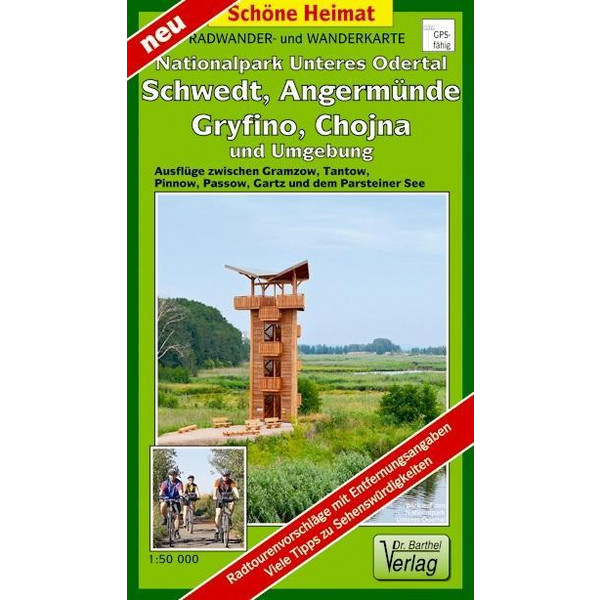 Radwander- und Wanderkarte Nationalpark Unteres Odertal. Schwedt, Angermünde, Gryfino, Chojna und Umgebung 1:50 000 - Wanderkarte