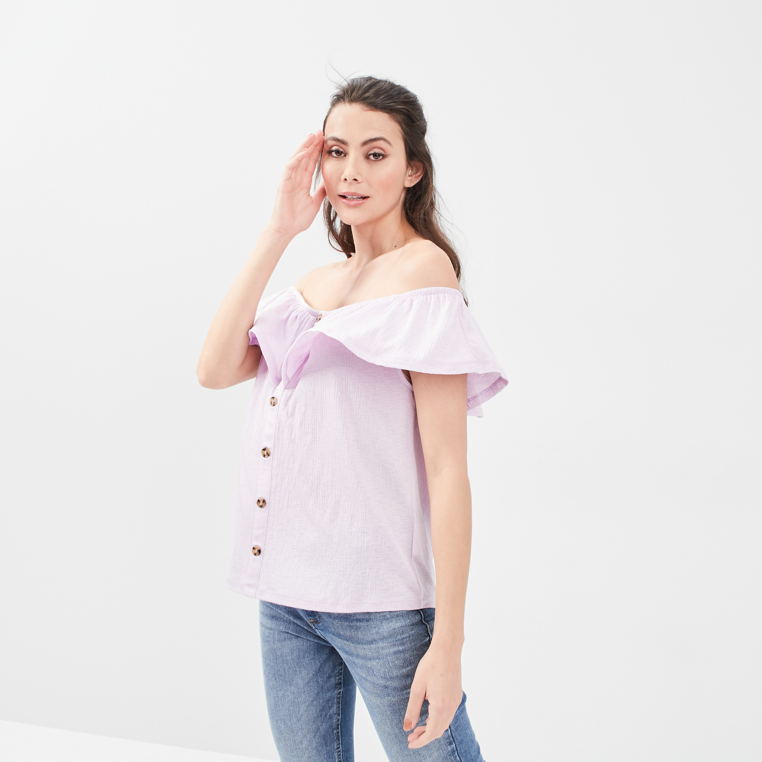 T-shirt col bardot manches courtes parme femme | La Halle
