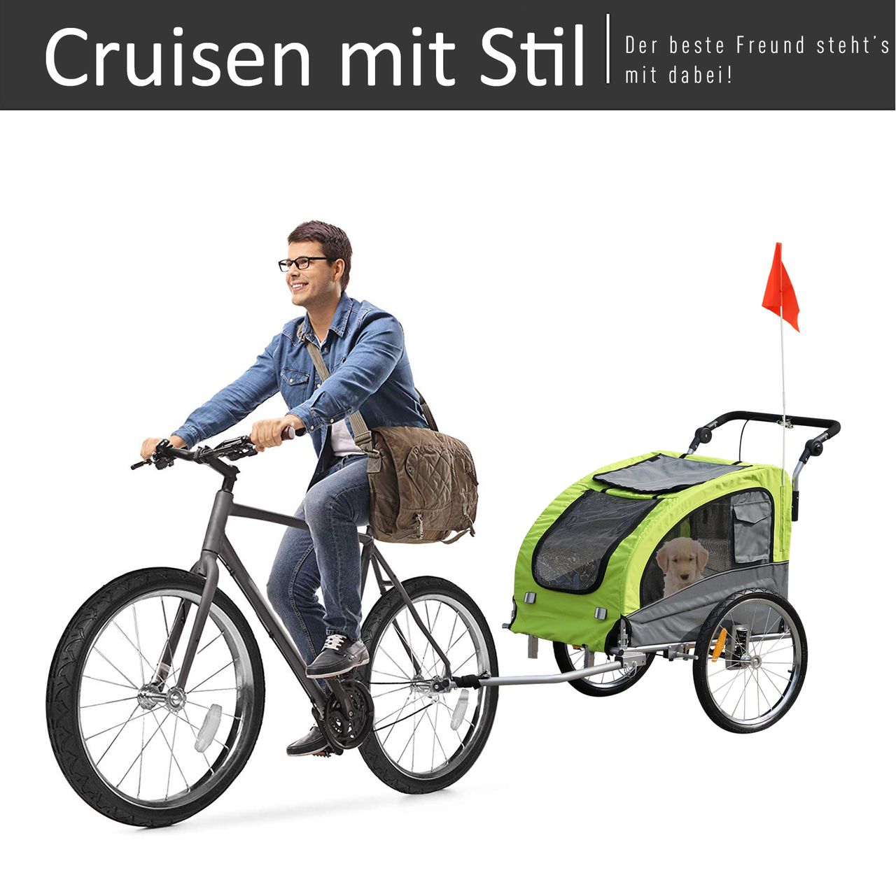 PawHut Hundeanhänger Fahrradanhänger Jogger Hunde Anhänger 2 in1 Anhänger Grün