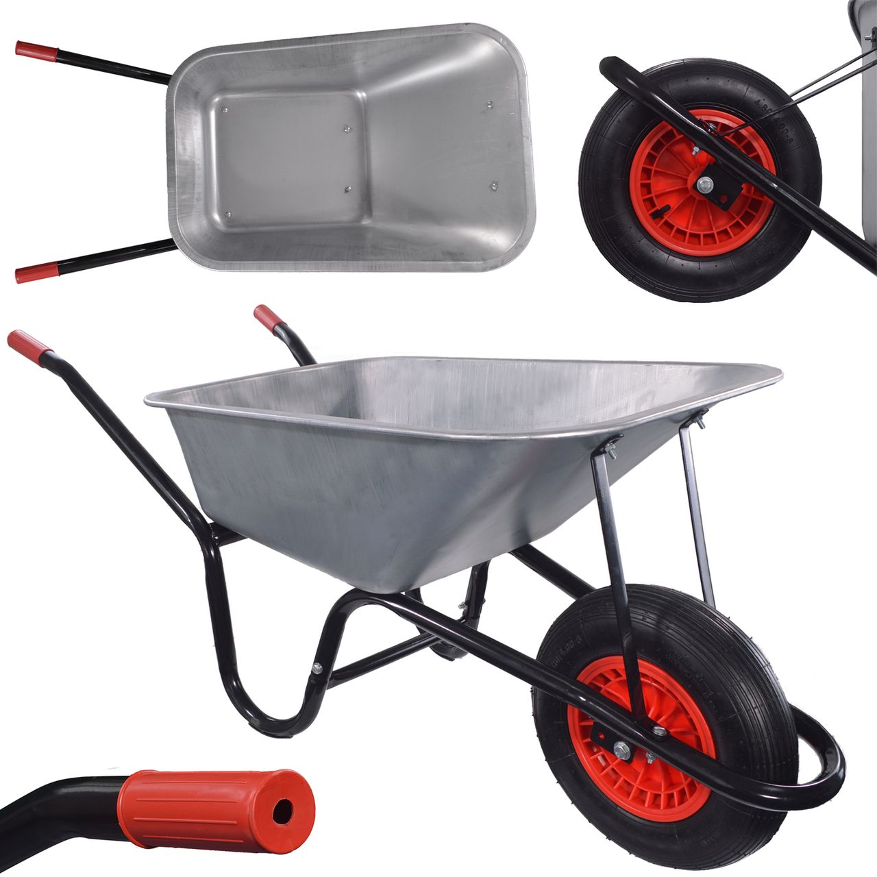 TroniTechnik GARMIO® Schubkarre 85 Liter bis 160 kg Garten Bauschubkarre, Gummi-Luftreifen mit Felge - verzinkt