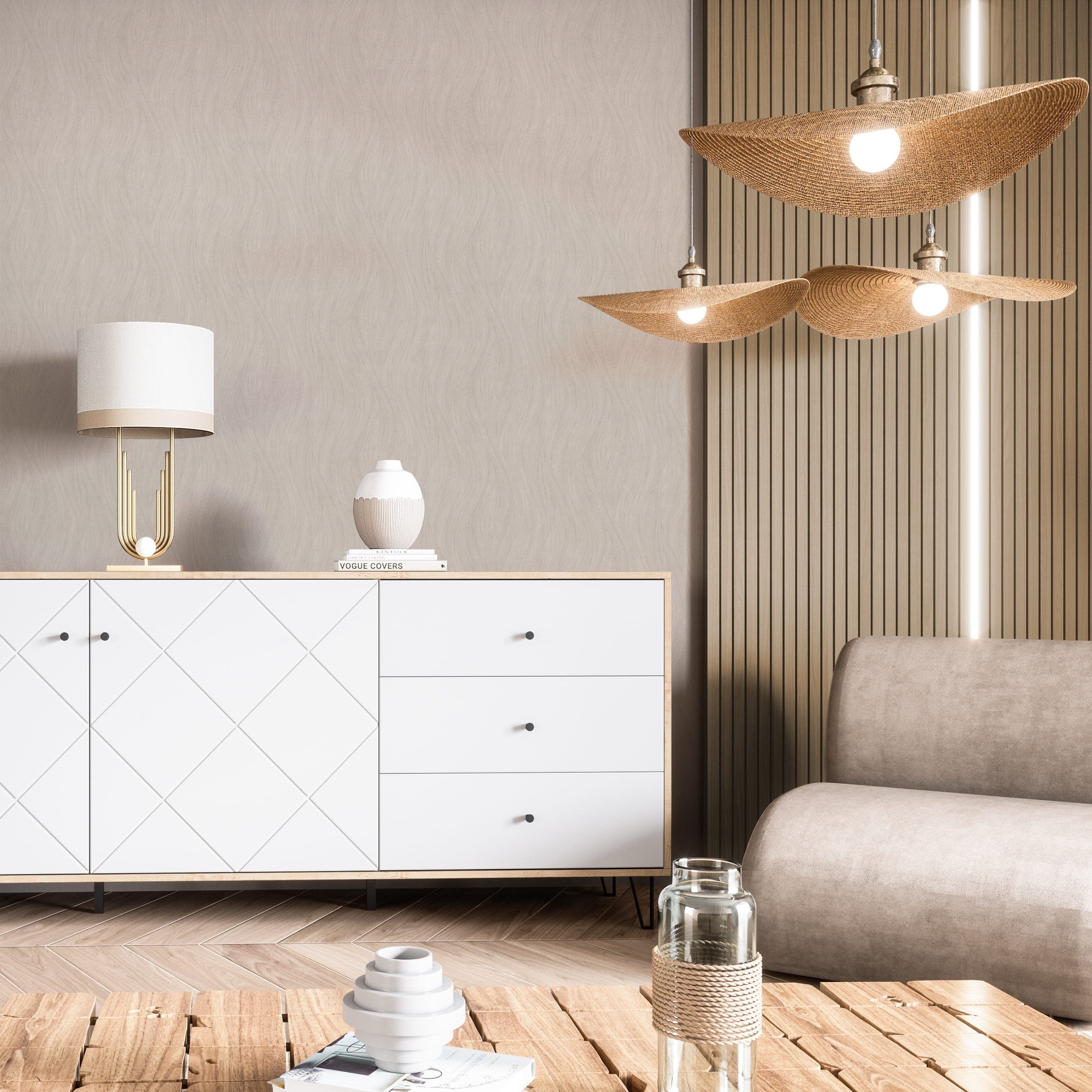 Newroom Vliestapete, Beige Tapete Modern Streifen - Streifentapete Creme Landhaus Linien Wellen für Wohnzimmer Schlafzimmer Küche