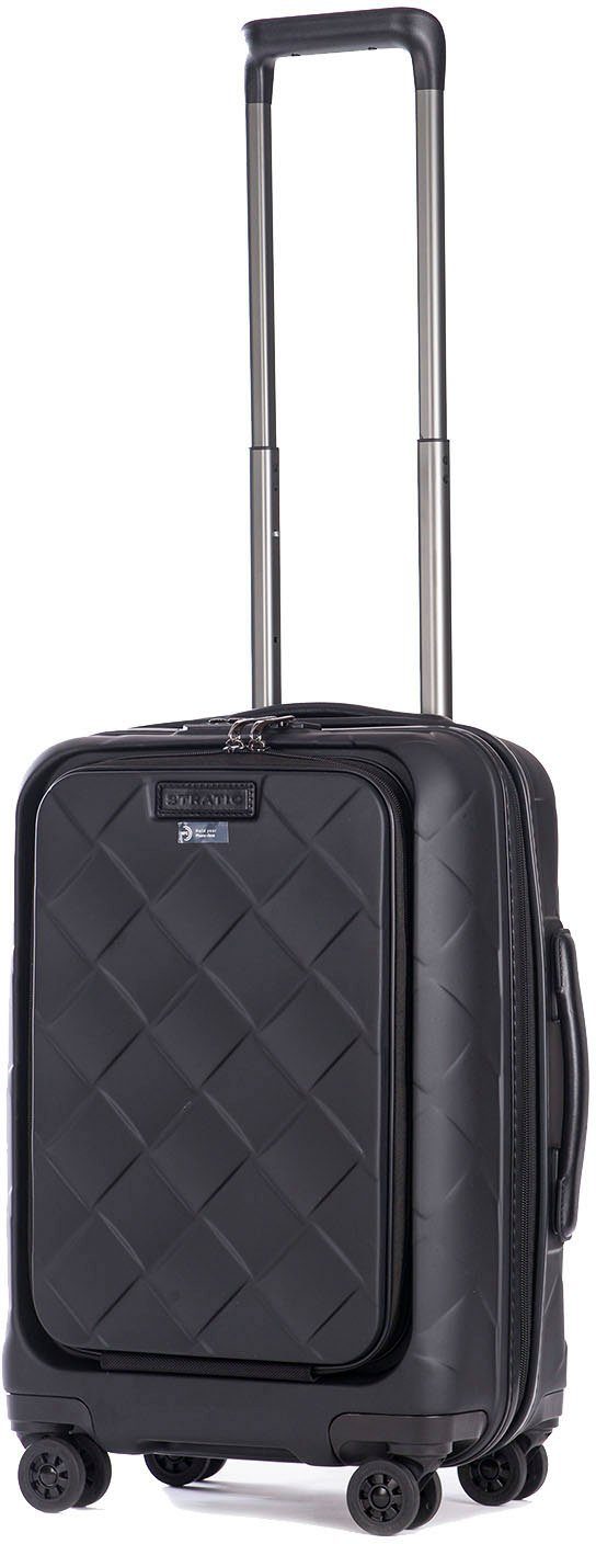 Stratic Hartschalen-Trolley Leather&More S mit Vortasche, matt black, 4 Rollen, mit NFC-Chip; Laptopfach