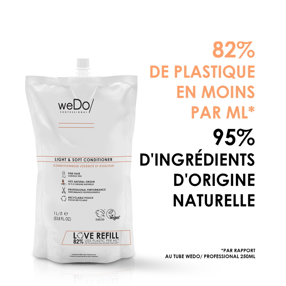 wedo Après-shampoing Vegan Légèreté et Douceur recharge pour cheveux fins Après-shampooing vegan sans silicone sans colorants pour cheveux fins