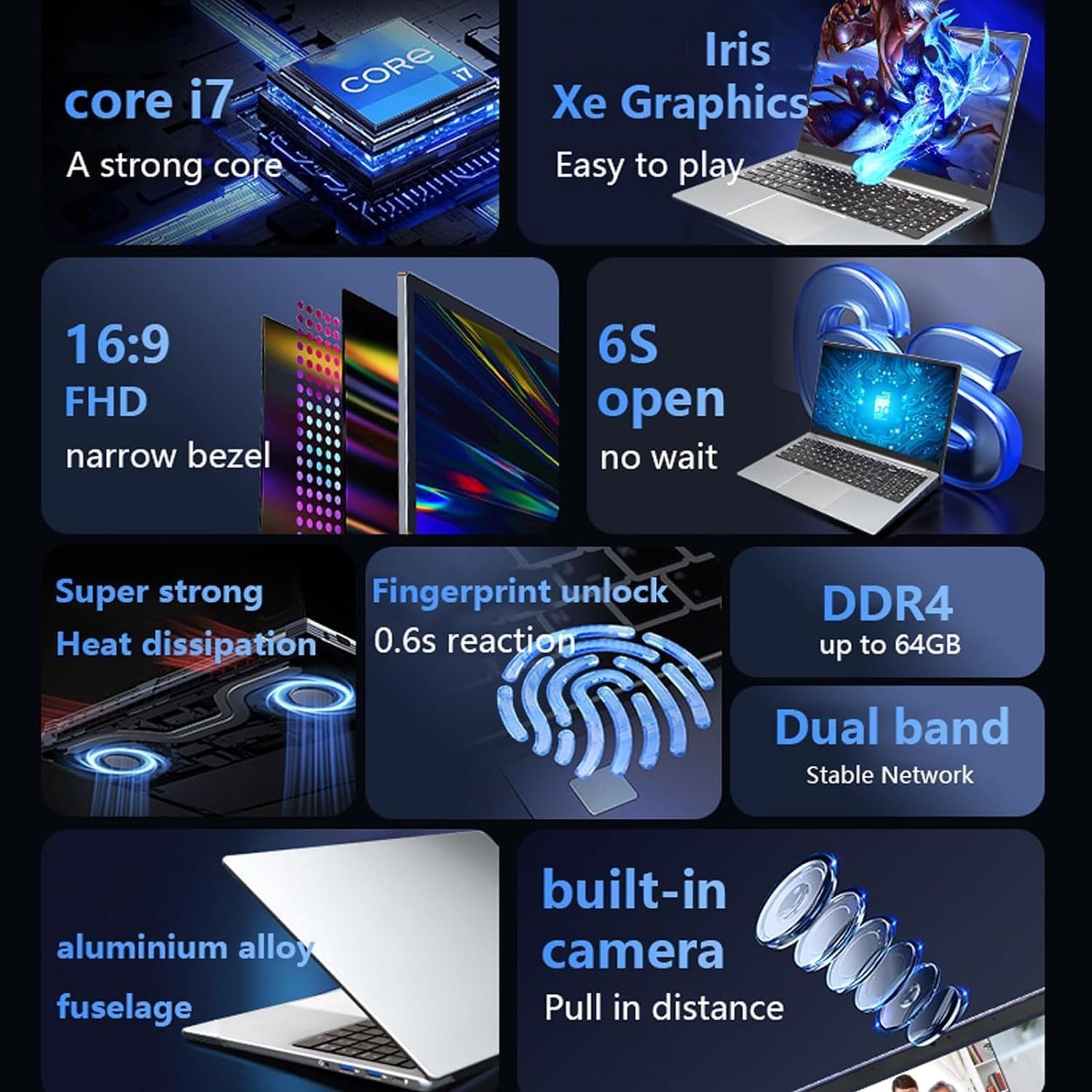 KUU Gaming-Notebook (Intel Core i7 1185G7, Iris Xe-Grafik, Full HD Display 16GB Ram Brillantes Display, vielseitige Anschlüsse)
