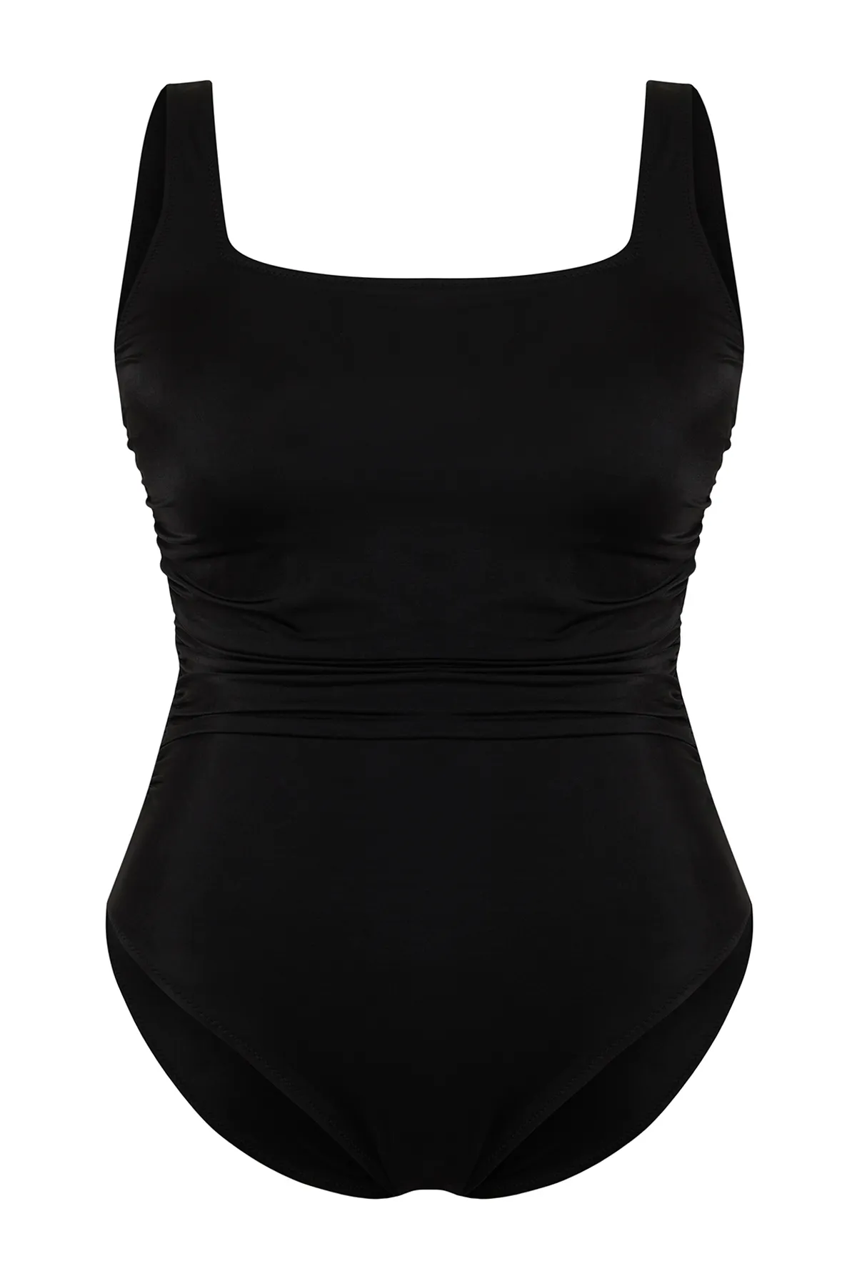 Trendyol Curve  Schwarzer Badeanzug mit eckigem Kragen TBBSS24AM00020
