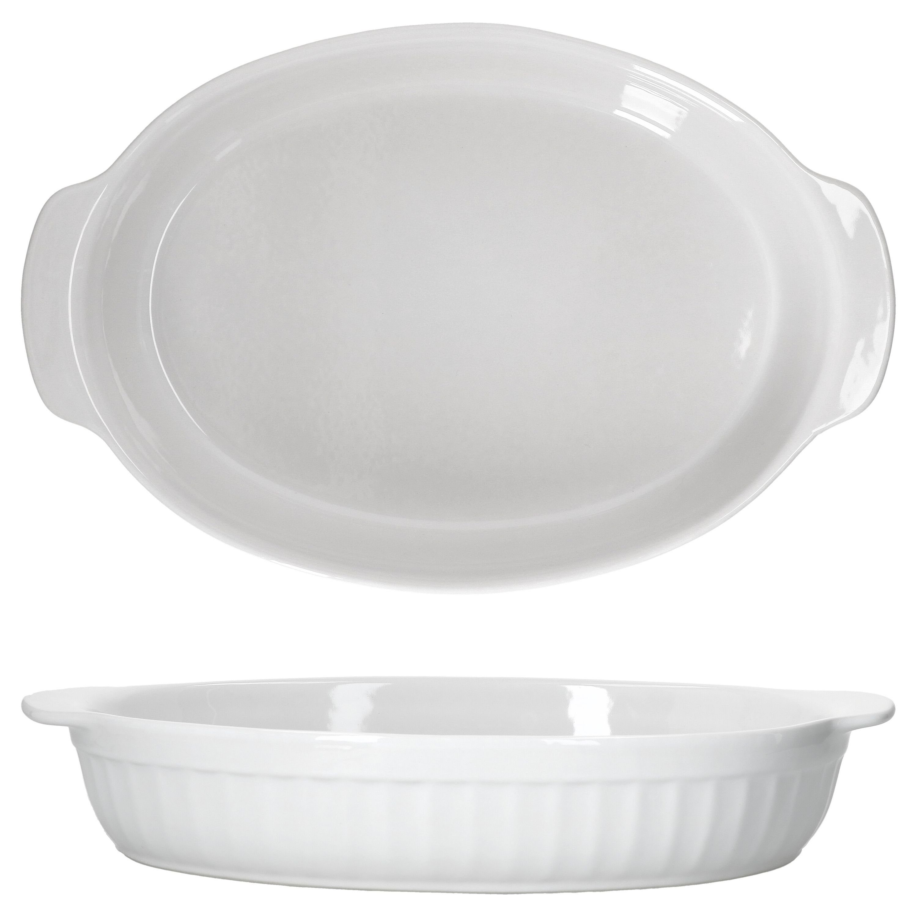MamboCat Auflaufform 2er Set Arte Regal Auflaufform Nr. 01 weiß oval mit Henkel groß, Steingut
