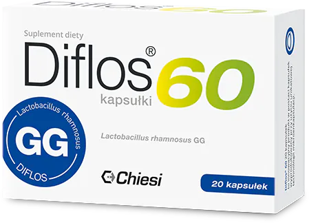 Diflos 60, maisto papildas su gyvomis bakterijų kultūromis, kapsulės
