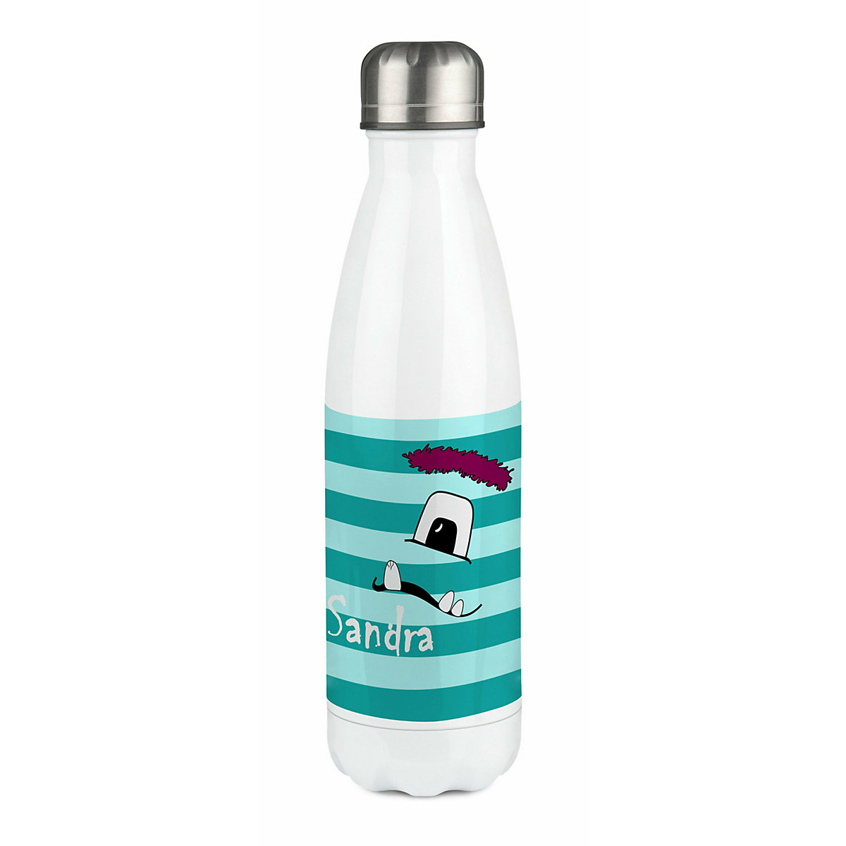Edelstahl Kinder Thermoflasche / Trinkflasche bunt Monster Streifen Farbe türkis Spülmaschinenfest, Auslaufsicher, Bruchfest, Doppelwandig, Für Heißgetränke geeignet, Mit Deckel, Isoliert