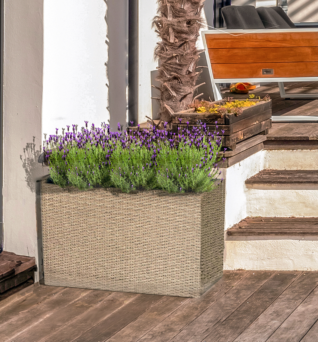HC Garten & Freizeit Blumentopf Raumtrenner Rattan-Optik mit vier Töpfen