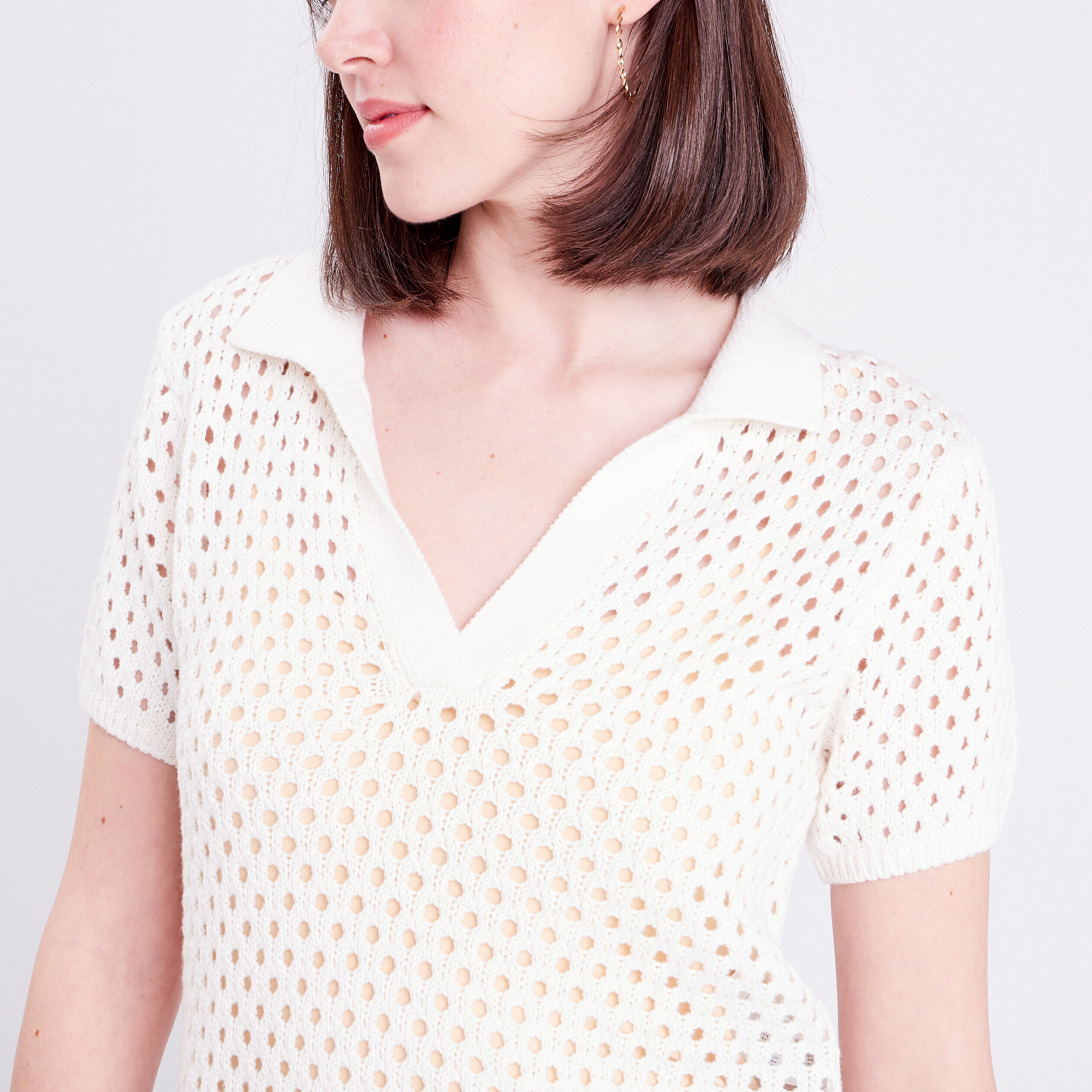 Polo manches courtes ecru femme | Cache Cache
