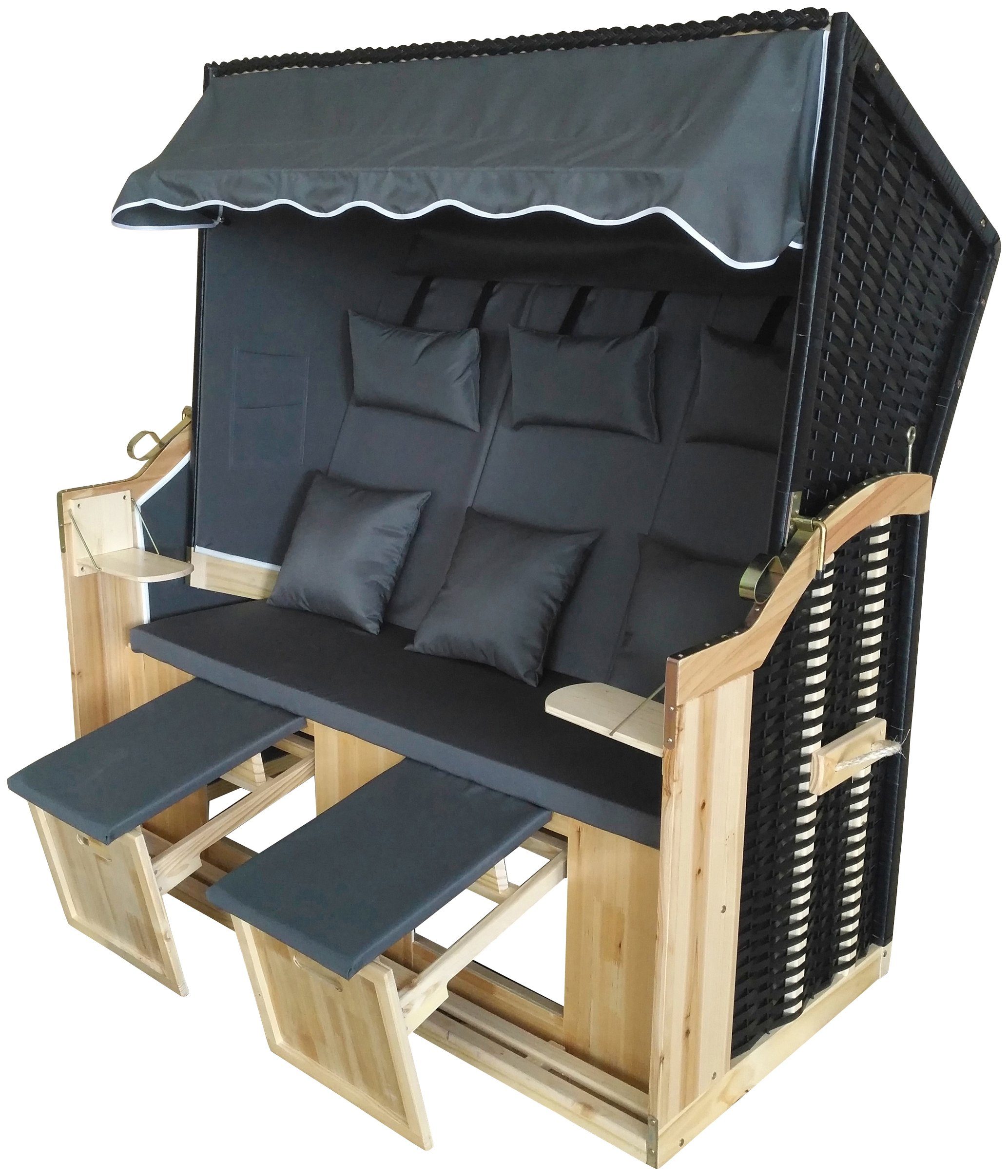 KONIFERA Strandkorb Spiekeroog, BxTxH: 150x72x160 cm, Halblieger, Ostsee-Modell, 3-Sitzer, inkl. Klapptisch