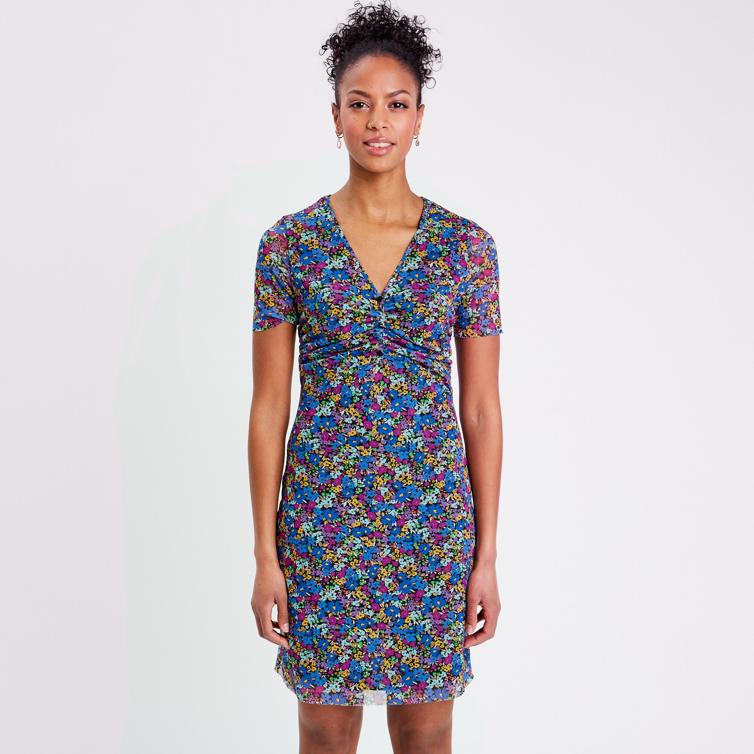 Robe évasée manches courtes noir femme | Cache Cache