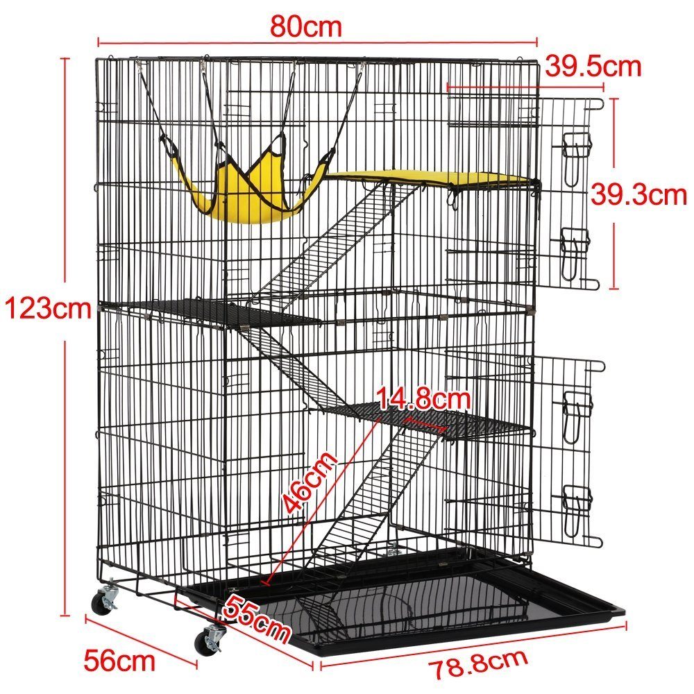 Yaheetech Katzenkäfig, mit Doppeltür, 3 Ebenen, für Kleintiere